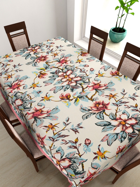 

SWAYAM Cream-Coloured Rectangular Floral Print 90" x 60" Cotton Table Cover