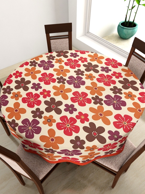 

SWAYAM Beige Round Floral Print 72" Cotton Table Cloth