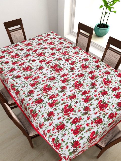 

SWAYAM Off-White Rectangular Floral Print 90" x 60" Cotton Table Cover