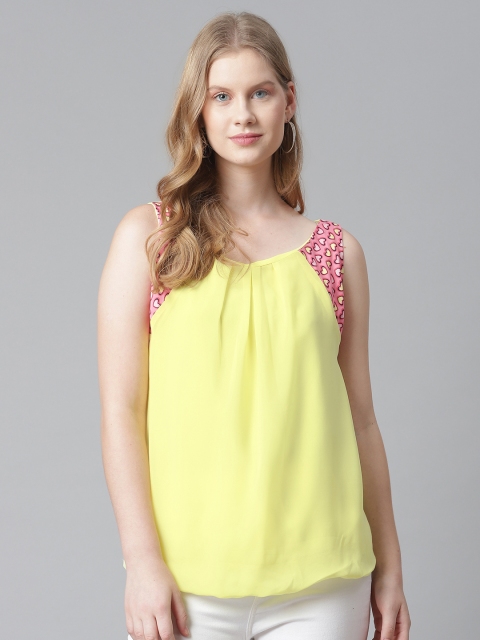 

RIVI Yellow & Pink Solid Blouson Top