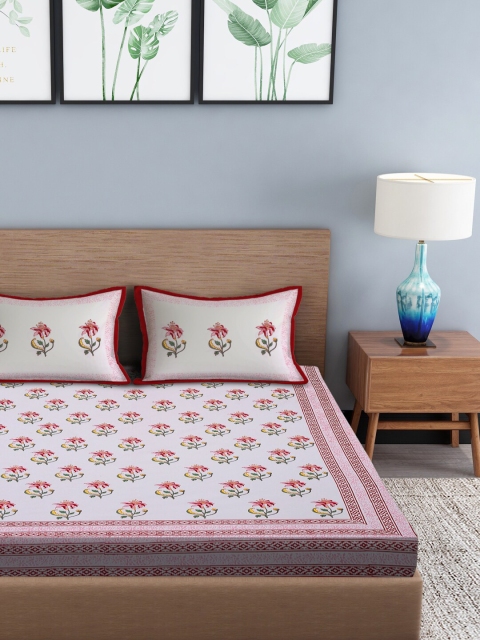 

Gulaab Jaipur Pink & Red Hand Block Printed 350 TC King Bedsheet with 2 Pillow Covers