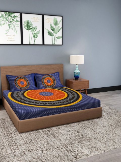 

Gulaab Jaipur Blue & Orange Geometric 210 TC Queen Bedsheet with 2 Pillow Covers