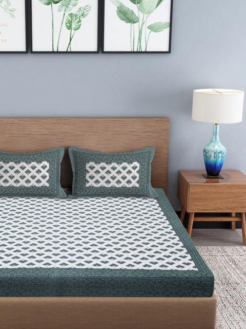 

Gulaab Jaipur White & Green Geometric 210 TC Queen Bedsheet with 2 Pillow Covers