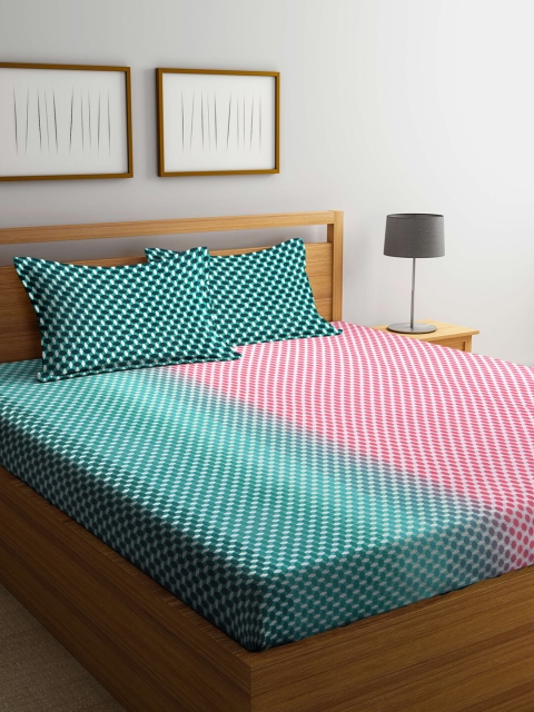 

Weaving Magic Green & Pink 104 TC Queen Bedsheet with 2 Pillow Covers