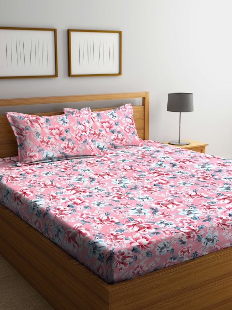 

Weaving Magic Pink & White Floral 104 TC Queen Bedsheet with 2 Pillow Covers