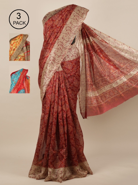 

Pothys Pack of 3 Floral Jute Silk Saree, Maroon