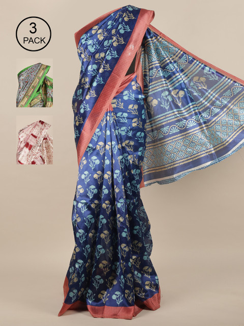

Pothys Pack of 3 Printed Jute Silk Sarees, Multi