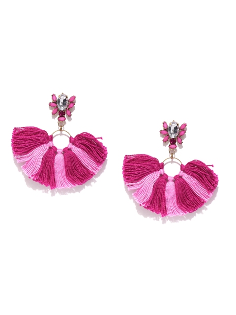 

Blueberry Pink Stone-Studded Tassel Earrings