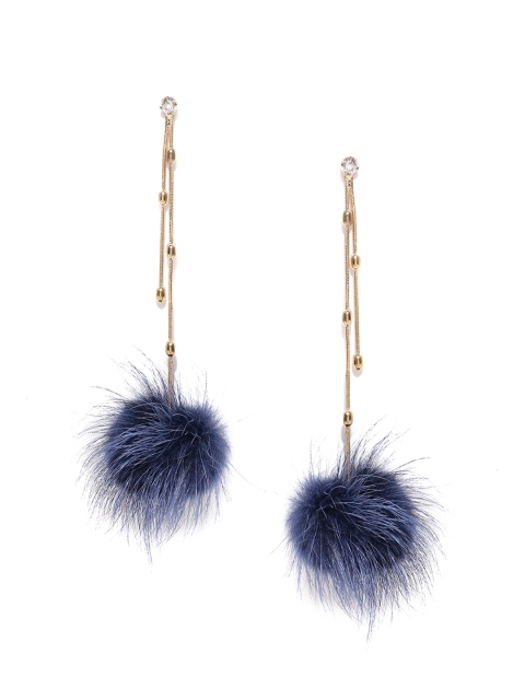 

Blueberry Gold-Toned & Blue Pom-Pom Drop Earrings