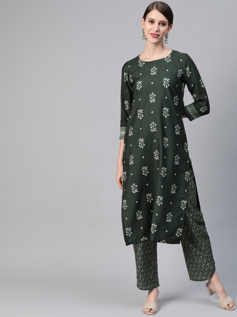 

AHIKA Women Green Ethnic Motifs Print Kurta with Trousers