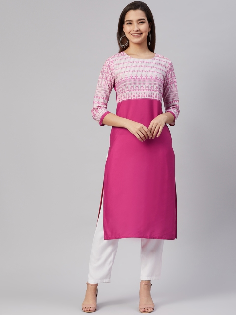 

AHIKA Women Pink Ethnic Motifs Yoke Design Kurta