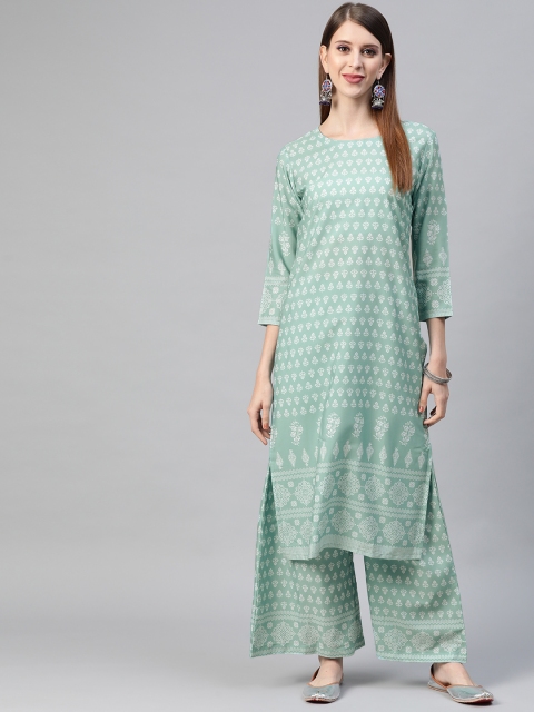 

AHIKA Women Green & White Ethnic Motifs Printed Kurta with Palazzos