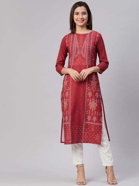 

AHIKA Women Red & Off White Ethnic Motifs Printed Kurta