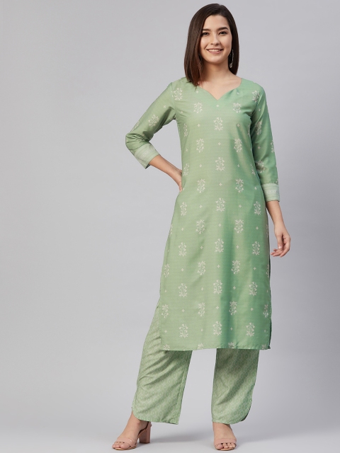 

AHIKA Women Green & Beige Ethnic Motifs Printed Kurta with Palazzos