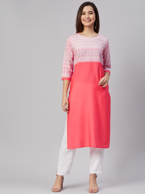 

AHIKA Women Pink & White Ethnic Motifs Printed Kurta
