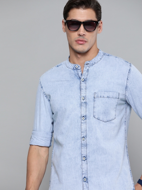 

Harvard Men Blue Pure Cotton Solid Denim Casual Shirt