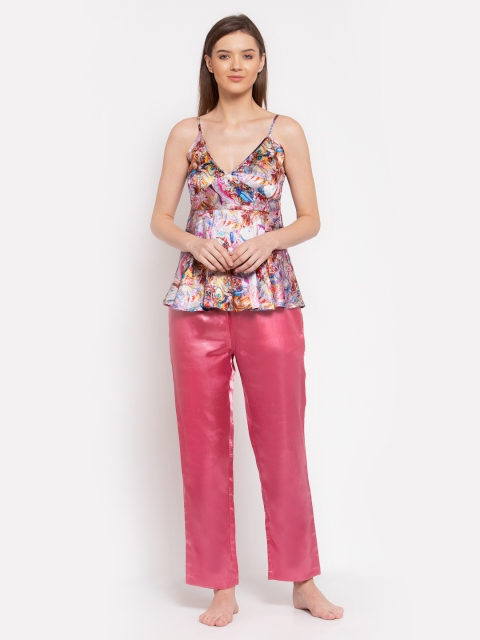 

DECOREALM Women Pink & White Abstract Printed Night suit DRNWMP-2-42