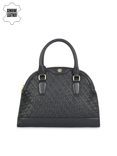 

Eske Black Leather Handbag with Woven Pattern