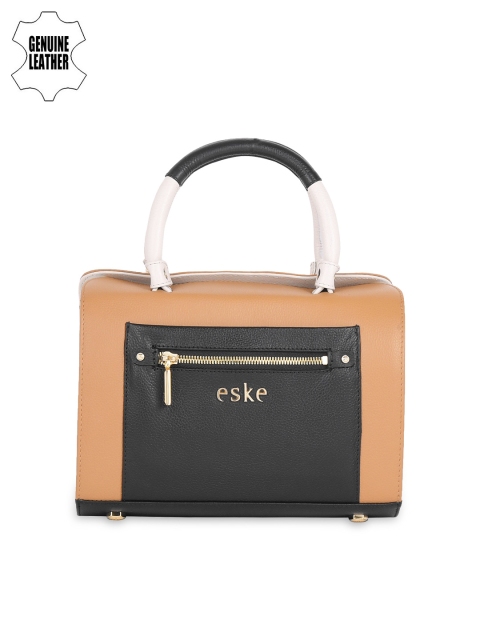 

Eske Tan Brown & Black Colourblocked Leather Handbag