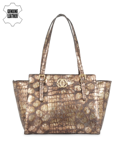 

Eske Brown & Gold-Toned Textured Leather Shoulder Bag