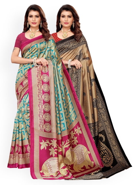 

KALINI Pack of 2 Ethnic Motifs Art Silk Saree, Teal