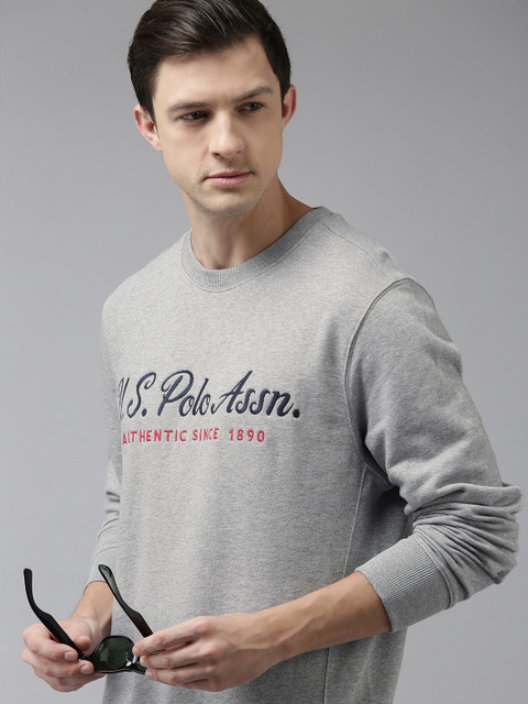 

U S Polo Assn Men Grey Melange Printed Sweatshirt