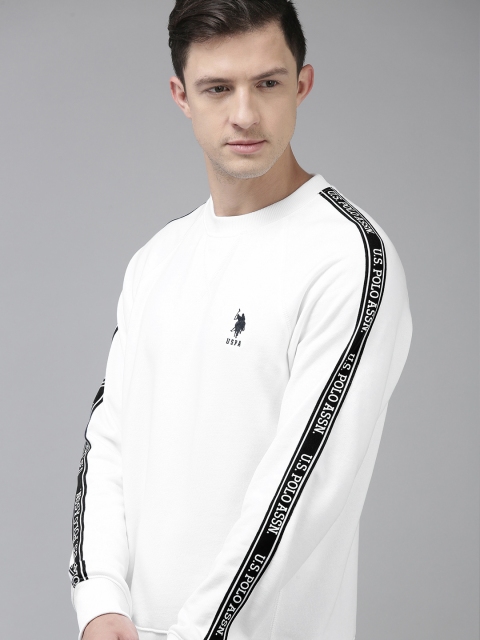 

U.S. Polo Assn. Men White Solid Pure Cotton Sweatshirt with Logo Detail