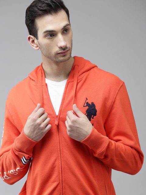

U S Polo Assn Men Orange Embroidered Hooded Sweatshirt