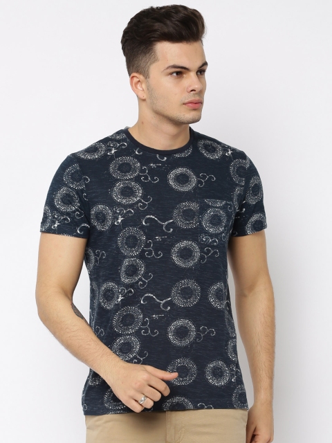 

Indian Terrain Men Navy Printed Round Neck T-shirt, Navy blue