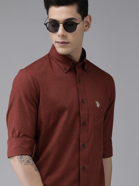 

U S Polo Assn Men Maroon Tailored Fit Casual Shirt