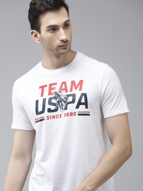 

U S Polo Assn Men White Brand Logo Printed Slim Fit T-shirt