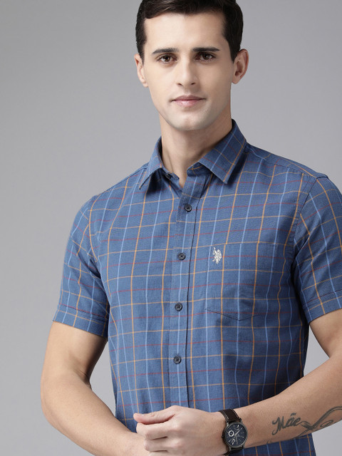 

U.S. Polo Assn. Men Blue Checked Pure Cotton Casual Shirt