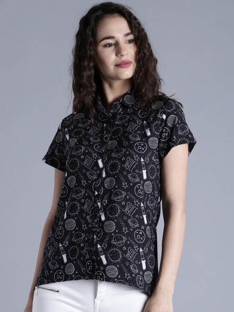 

Kook N Keech Women Black & White Regular Fit Printed Casual Shirt