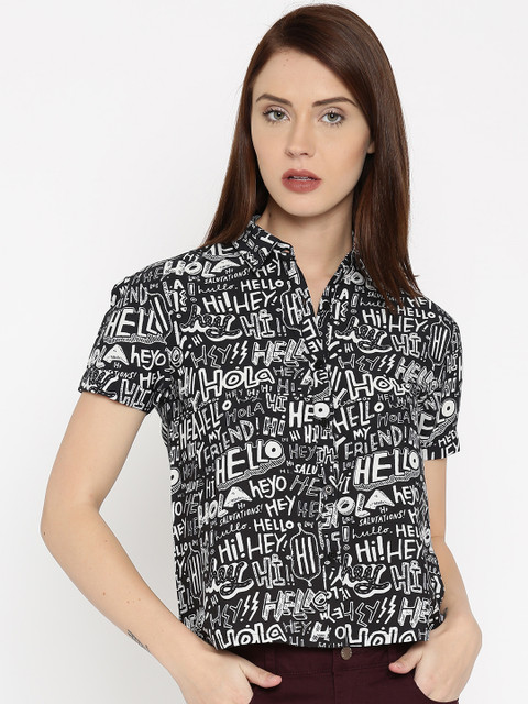 

Kook N Keech Women Black Regular Fit Printed Casual Shirt