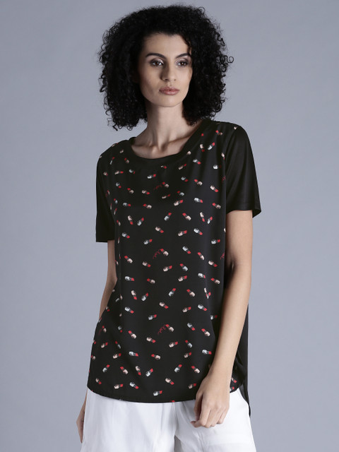 

Kook N Keech Women Black Lipstick Print Top