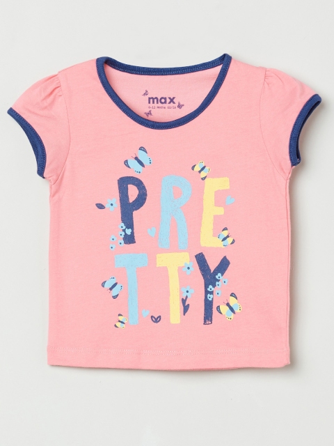 

max Girls Coral Typography Printed Extended Sleeves T-shirt