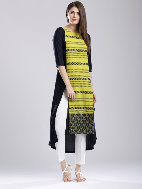 

W Women Navy Blue Woven Design Kurta