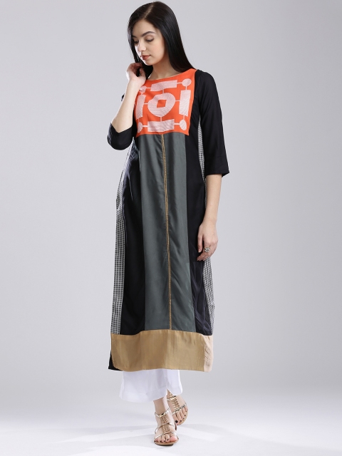 

W Women Black Woven Design Straight Kurta