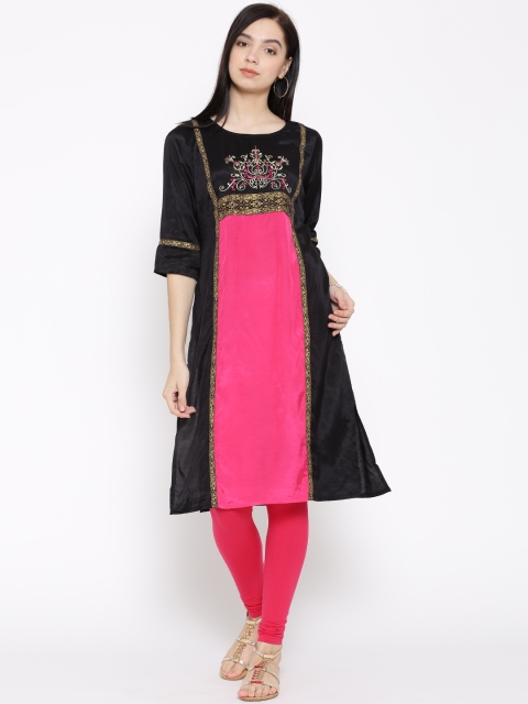 

AURELIA Women Black & Pink Panelled Kurta