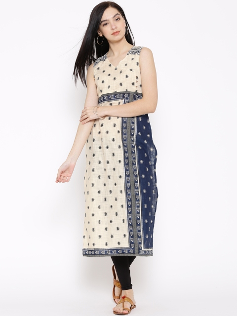 

AURELIA Women Beige Printed Angrakha Kurta