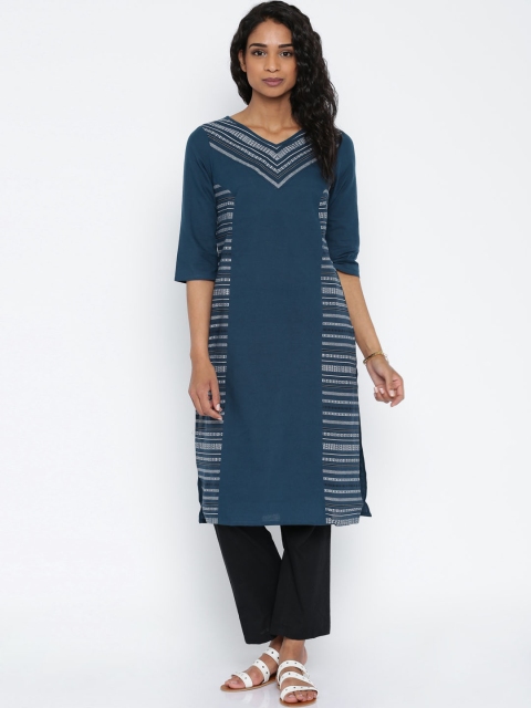 

AURELIA Women Blue Woven Design Panelled Kurta