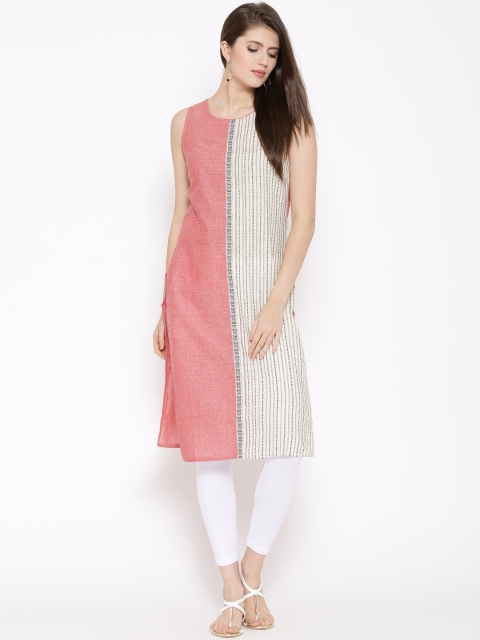 

AURELIA Women Beige & Red Woven Design Kurta