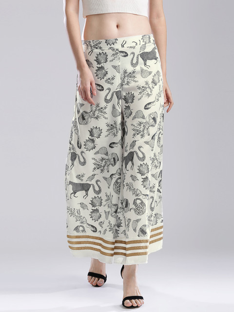 

W Women White Printed Palazzo Trousers