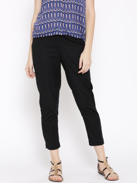 

AURELIA Women Black Cropped Casual Trousers