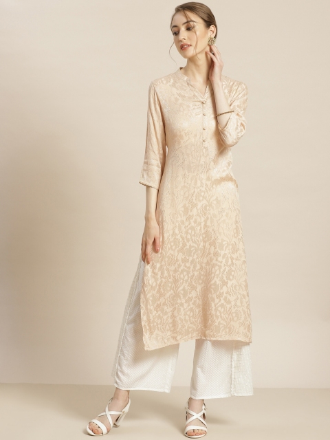 

Juniper Women Cream-Coloured Ethnic Motifs Liva Jacquard Kurta & Scrunchie