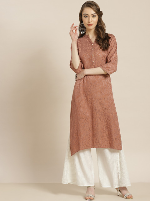 

Juniper Women Pink Ethnic Motifs Liva Jacquard Kurta