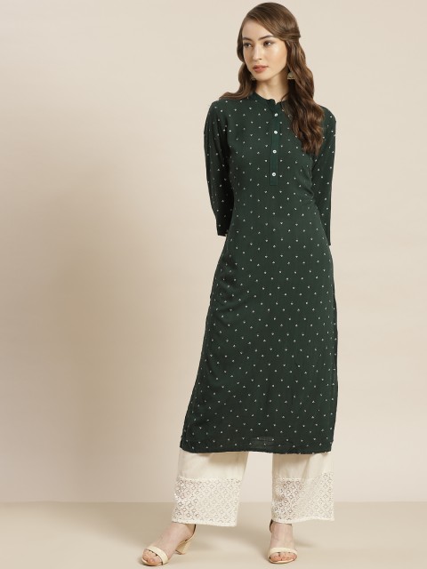 

Juniper Women Green Liva Sequinned Straight Kurta