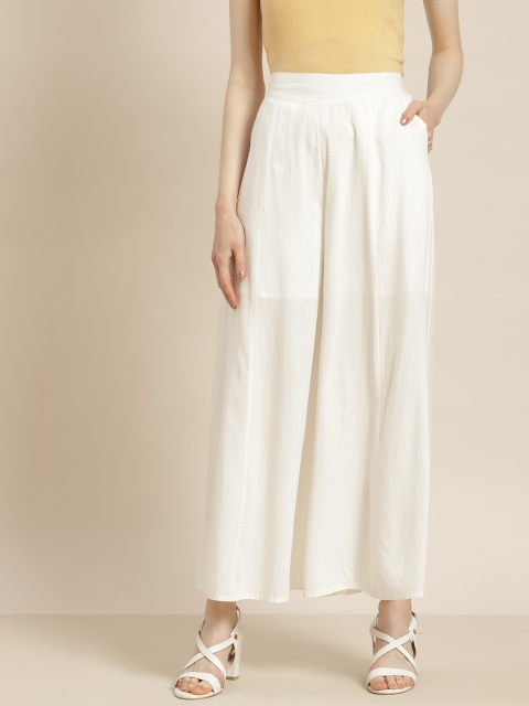 

Juniper Women White & Silver Striped Flared Liva Ethnic Palazzos