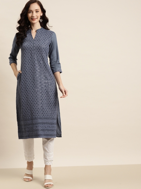 

Juniper Women Grey Embroidered Liva Kurta