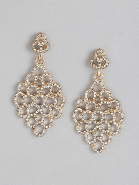 

DressBerry Gold-Plated Stone Studded Contemporary Drop Earrings